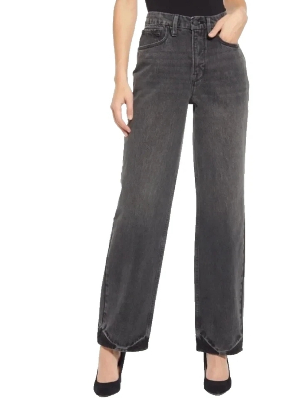Good American Good 90's High Rise‎ Loose Straight Jeans